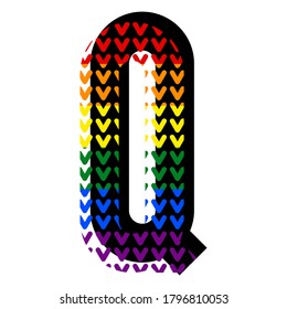 Creative bright font, alphabet in style of pop art, vector letter Q high detail with LGBT pattern.