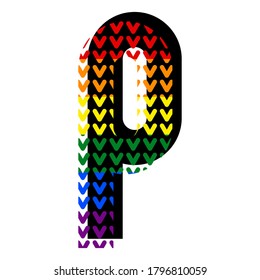 Creative bright font, alphabet in style of pop art, vector letter P high detail with LGBT pattern.