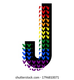 Creative bright font, alphabet in style of pop art, vector letter J high detail with LGBT pattern.