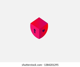 Creative bright logo icon 3d heart shield and lock for business company