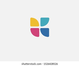 Creative bright multi-colored logo sign letter K of four elements for company