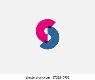 Creative bright pink and blue color geometric logo letter S of two semicircles for your company