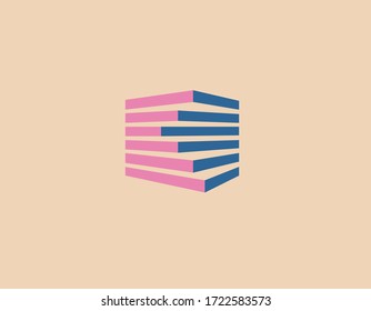 Creative bright pink and blue colors logo icon geometric volumetric figure from the stripes of your company