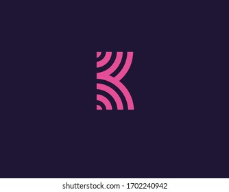 Creative bright pink geometric logo letter K of linear semicircles for your company