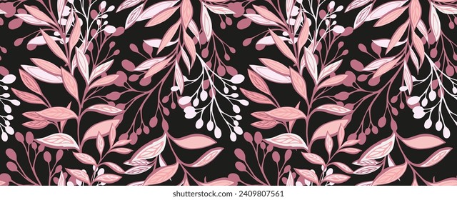 Creative bright tropical botanical plants seamless pattern. Abstract shape leaves branches background. Stylized creative  floral leaf printing. Vector hand drawn. Design for fashion, fabric, textiles