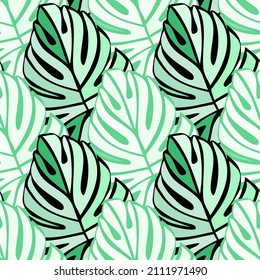 Kreative, helle tropische Blätter nahtloses Muster. Monstera-Laubhintergrund. Moderne exotische Dschungelpflanzen endlose Tapeten. hawaiianischer Hintergrund. Regenwaldblumenstruktur. Vektorgrafik