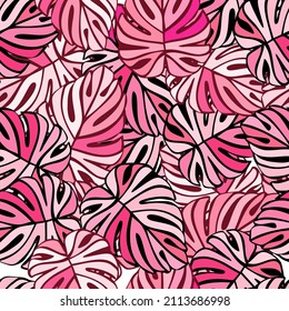 Creative bright tropical leaves seamless pattern. Monstera leaf background. Modern exotic jungle plants endless wallpaper. Hawaiian backdrop. Rainforest floral texture. Vector illustration