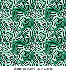 Creative bright tropical leaves seamless pattern. Monstera leaf background. Modern exotic jungle plants endless wallpaper. Hawaiian backdrop. Rainforest floral texture. Vector illustration