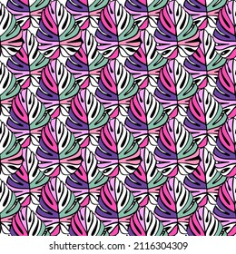 Creative bright tropical leaves seamless pattern. Monstera leaf background. Modern exotic jungle plants endless wallpaper. Hawaiian backdrop. Rainforest floral texture. Vector illustration