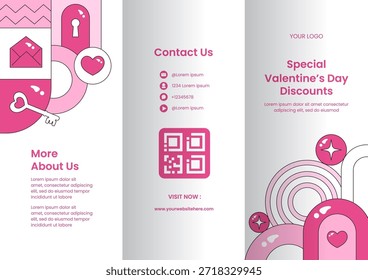 Creative Brochure Design for Valentine's Day with Flat Cartoon Hand Drawn Illustration