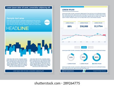 Creative Brochure Template Design with infographic chart. Abstract Vector Flyer, Pamphlet, Leaflet layout for marketing, advertising and Flat style web site banners, Posters, Placards. Real estate.