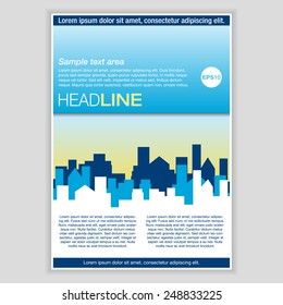 Creative Brochure Template Design for Real Estate. Abstract  Vector Flyer, Pamphlet, Leaflet layout for marketing, advertising and Flat style web site banners, Posters, Placards. Cityscape background.