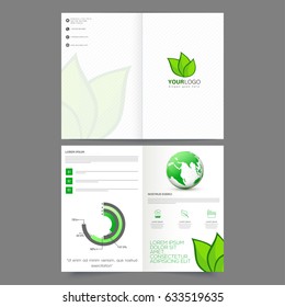 Creative Brochure, Template with earth globe and green leaves for Ecology concept.
