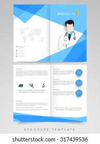 Creative Brochure, Template or Flyer design with illustration of a doctor for Health and Medical concept.