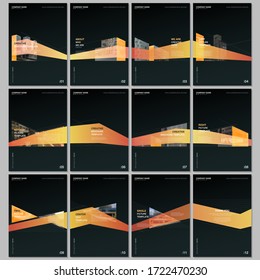 Plantillas de folletos creativos con diseño de arquitectura. Resumen de los antecedentes arquitectónicos modernos. Comprende plantillas de diseño para volante, folleto, folleto, informe, presentación, publicidad, revista.