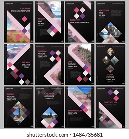Creative brochure templates with colorful cubes, trendy geometric abstract background. Covers design templates for flyer, leaflet, brochure, report, presentation, advertising, magazine.