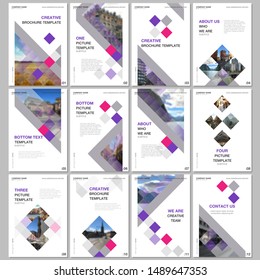 Creative brochure templates with colorful cubes, trendy geometric abstract background. Covers design templates for flyer, leaflet, brochure, report, presentation, advertising, magazine.