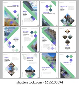 Creative brochure templates with colorful cubes, trendy geometric abstract background. Covers design templates for flyer, leaflet, brochure, report, presentation, advertising, magazine.