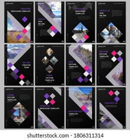 Creative brochure templates with colorful cubes, trendy geometric abstract background. Covers design templates for flyer, leaflet, brochure, report, presentation, advertising, magazine.