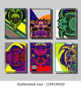 Creative brochure templates with colorful devil elements. Covers design templates for flyer, leaflet, brochure, report, presentation, advertising, magazine.