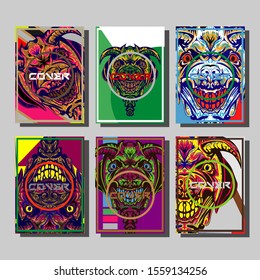 Creative brochure templates with colorful devil elements. Covers design templates for flyer, leaflet, brochure, report, presentation, advertising, magazine.