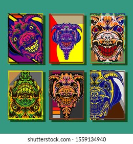 Creative brochure templates with colorful devil elements. Covers design templates for flyer, leaflet, brochure, report, presentation, advertising, magazine.