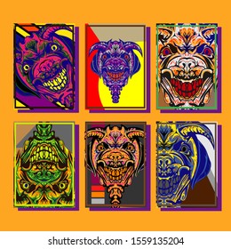 Creative brochure templates with colorful devil elements. Covers design templates for flyer, leaflet, brochure, report, presentation, advertising, magazine.