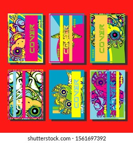 Creative brochure templates with colorful devil elements. Covers design templates for flyer, leaflet, brochure, report, presentation, advertising, magazine.