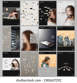 Creative brochure templates with colorful elements, rectangles, gradient backgrounds. Covers design templates for flyer, leaflet, brochure, report, presentation, advertising magazine
