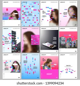 Creative brochure templates with colorful elements, rectangles, gradient backgrounds. Covers design templates for flyer, leaflet, brochure, report, presentation, advertising magazine