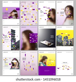 Creative brochure templates with colorful elements, rectangles, gradient backgrounds. Covers design templates for flyer, leaflet, brochure, report, presentation, advertising, magazine.