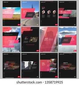 Creative brochure templates with colorful gradient geometric background. Red colored design. Covers design templates for flyer, leaflet, brochure, report, presentation, advertising, magazine.