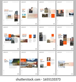 Plantillas de folletos creativos con elementos de tendencia geométrica de diseño de degradado colorido. Comprende plantillas de diseño para volante, folleto, folleto, informe, presentación, publicidad, revista.
