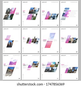 Plantillas de folletos creativos con fondo geométrico gradiente colorido. Comprende plantillas de diseño para volante, folleto, folleto, informe, presentación, publicidad, revista.