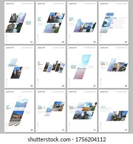 Creative brochure templates with colorful gradient geometric background. Covers design templates for flyer, leaflet, brochure, report, presentation, advertising, magazine.