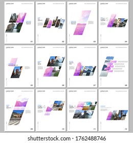 Plantillas de folletos creativos con fondo geométrico gradiente colorido. Comprende plantillas de diseño para volante, folleto, folleto, informe, presentación, publicidad, revista.