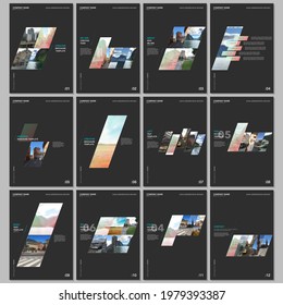Plantillas de folletos creativos con fondo geométrico gradiente colorido. Comprende plantillas de diseño para volante, folleto, folleto, informe, presentación, publicidad, revista.
