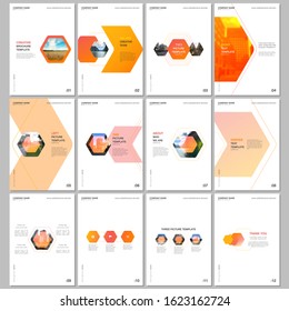 Creative brochure templates with colorful hexagonal design background, hexagon style pattern. Covers design templates for flyer, leaflet, brochure, report, presentation, advertising, magazine.