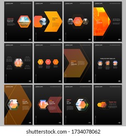 Creative brochure templates with colorful hexagonal design background, hexagon style pattern. Covers design templates for flyer, leaflet, brochure, report, presentation, advertising, magazine.