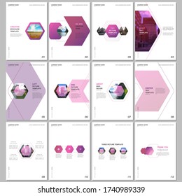 Creative brochure templates with colorful hexagonal design background, hexagon style pattern. Covers design templates for flyer, leaflet, brochure, report, presentation, advertising, magazine.