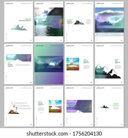 Plantillas de folletos creativos. Comprende plantillas de diseño para volante, folleto, folleto, informe, presentación, revista. Antecedentes para campamento turístico, turismo natural, camping. Concepto de diseño de aventura.