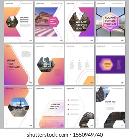 Creative brochure templates with hexagonal design background, hexagon style pattern. Covers design templates for flyer, leaflet, brochure, report, presentation, advertising, magazine.