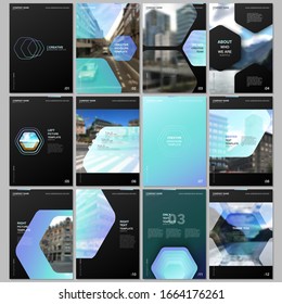 Creative brochure templates with hexagonal design blue color pattern background. Covers design templates for flyer, leaflet, brochure, report, presentation, advertising, magazine.