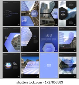 Creative brochure templates with hexagonal design blue color pattern background. Covers design templates for flyer, leaflet, brochure, report, presentation, advertising, magazine