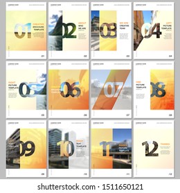 Creative brochure templates with numbers. Easy to edit and customize. Covers design templates for flyer, leaflet, brochure, report, presentation, advertising, magazine.
