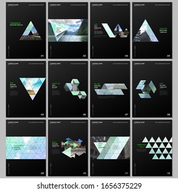 Creative brochure templates with triangular design background, triangle style pattern. Covers design templates for flyer, leaflet, brochure, report, presentation, advertising, magazine.