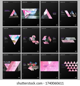 Creative brochure templates with triangular design background, triangle style pattern. Covers design templates for flyer, leaflet, brochure, report, presentation, advertising, magazine.