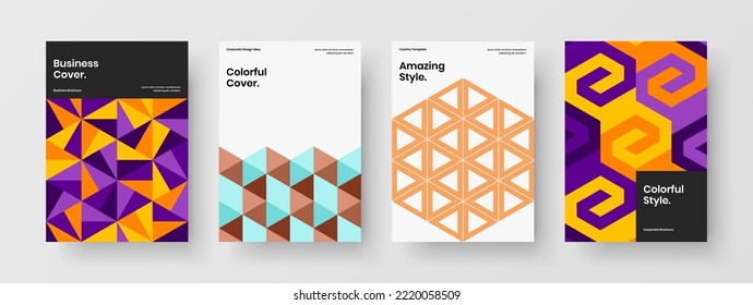 Creative brochure vector design illustration bundle. Multicolored mosaic tiles placard concept composition.