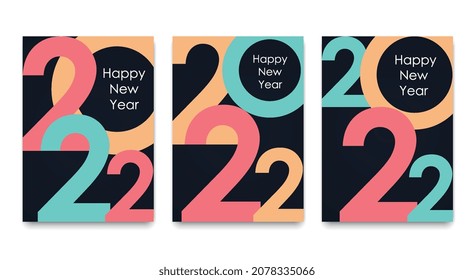 Creative brochures Happy New Year 2022. Minimalistic trendy holiday covers for branding, holiday season decoration, banner, poster.