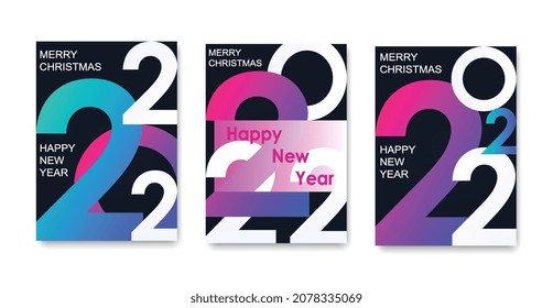 Folletos creativos Feliz Año Nuevo 2022. Fundas de moda minimalista para la marca, decoración de temporada de vacaciones, carteles, afiches.